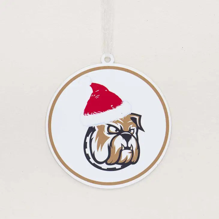 Galvanized Bulldog Santa Hat Ornament