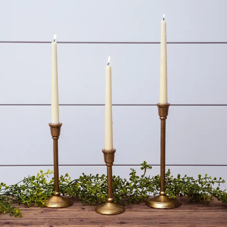 Antique Gold Iron Candlesticks- Set of 3