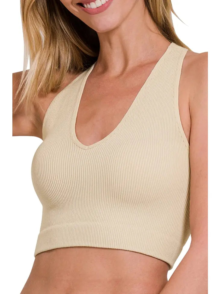 Ribbed Cropped Racerback Tank Top