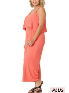 Plus Coral Ribbed Double Layer Jumpsuit