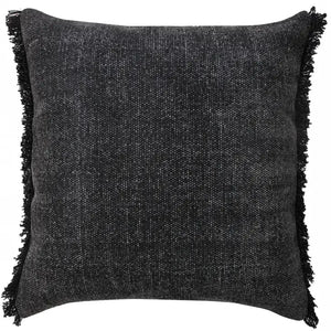Muted Black Solid Stonewash Throw Pillow with Fringe