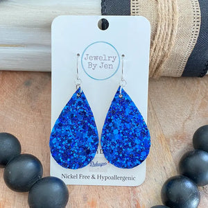 Chunky Blue Glitter Earrings