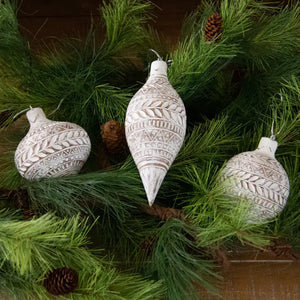 White Distressed Carved Ornaments