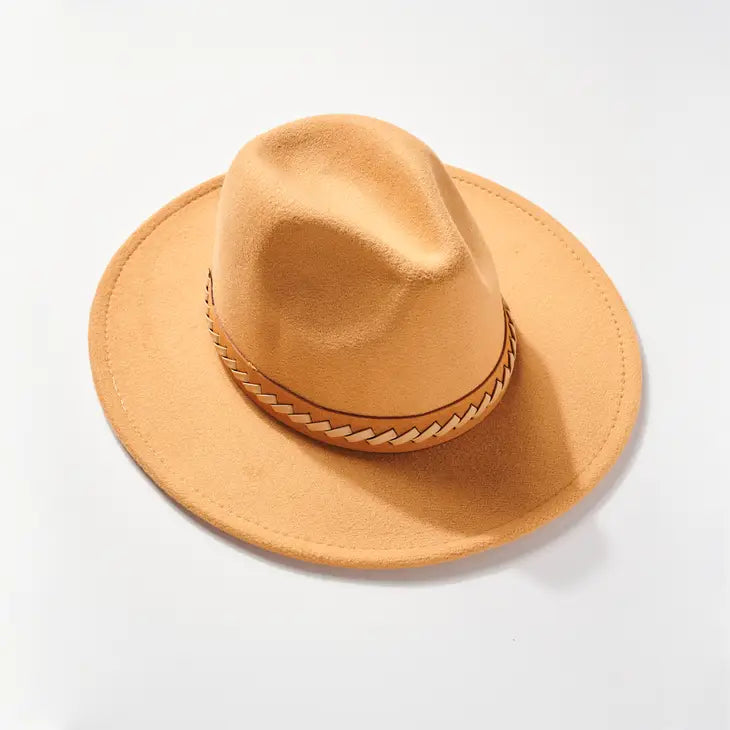 Braided Leather Strap Fedora Hat