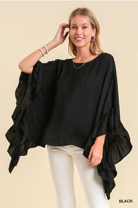 Satin Long Ruffle Bat Wings Top