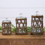 Wicker Wrapped Glass Canisters
