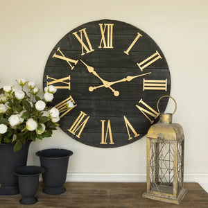 28" Black and Gold Wood Wall Clock