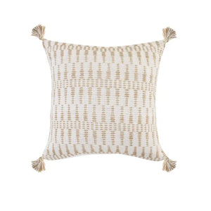 Ivory and Jute Geometric and Tasseled Throw Pillow