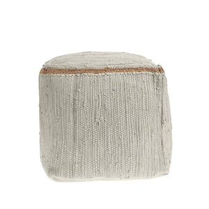 Hand-Loomed Organic Cotton Pouf with Jute Braid