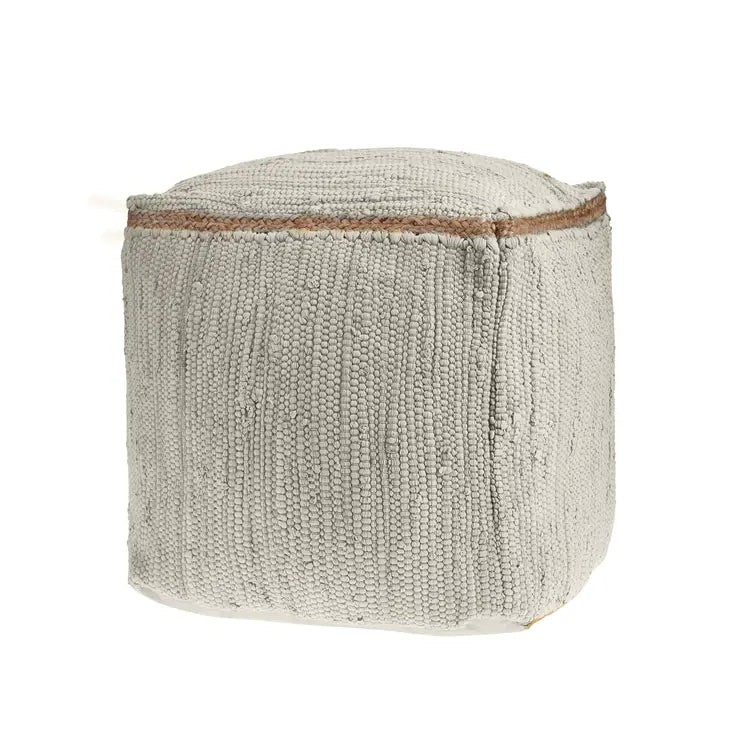 Hand-Loomed Organic Cotton Pouf with Jute Braid
