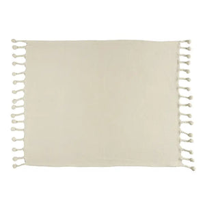 Cream Embroidered Chevron with Braided Fringe Throw Blanket