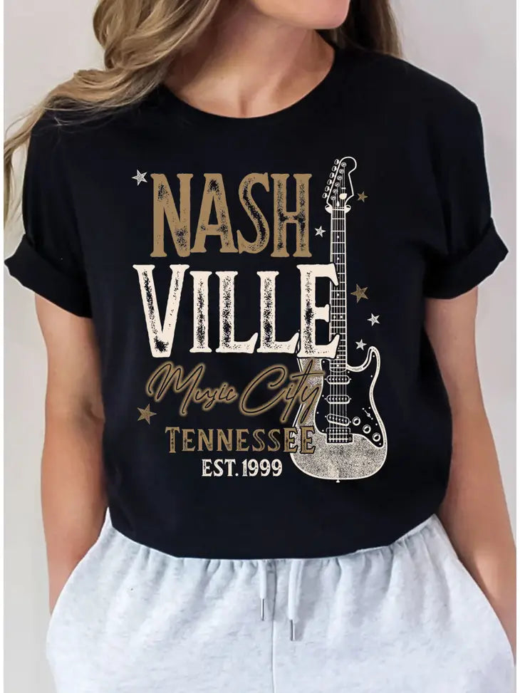 Nashville Music City Guitar Graphic Tee