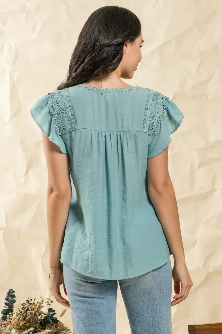 Casual Jade Lace Front Top