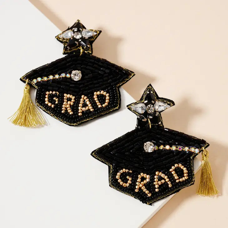 Graduation Cap Beaded Earrings