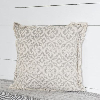 20" Natural Light Grey Designed Pillow