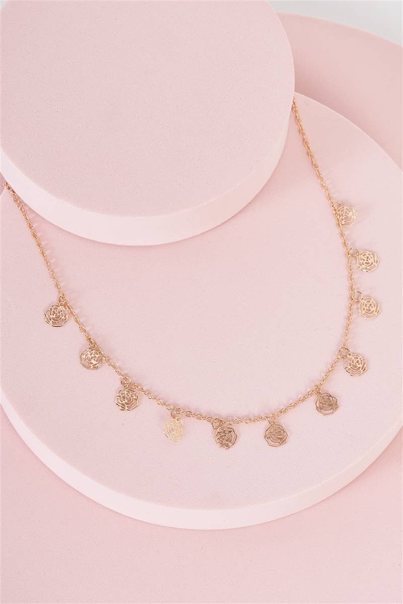 Gold Chain with Rose Outline Necklace