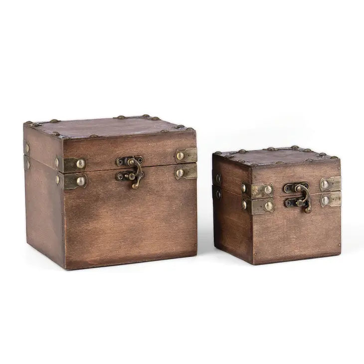 Set Of 2 Square Wood Boxes