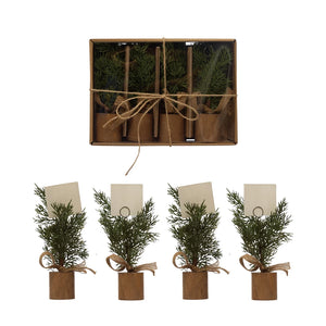 Pine Tree Place Card/Photo Holders with Wood Bases, Boxed Set of 4
