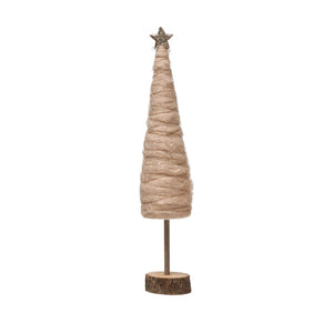 18" Wrapped Wool Cone Tree with Glitter and Star