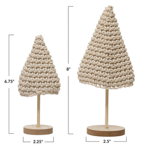 Cotton Crochet Trees with Wood Bases, Set of 2