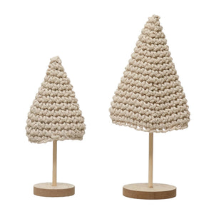 Cotton Crochet Trees with Wood Bases, Set of 2