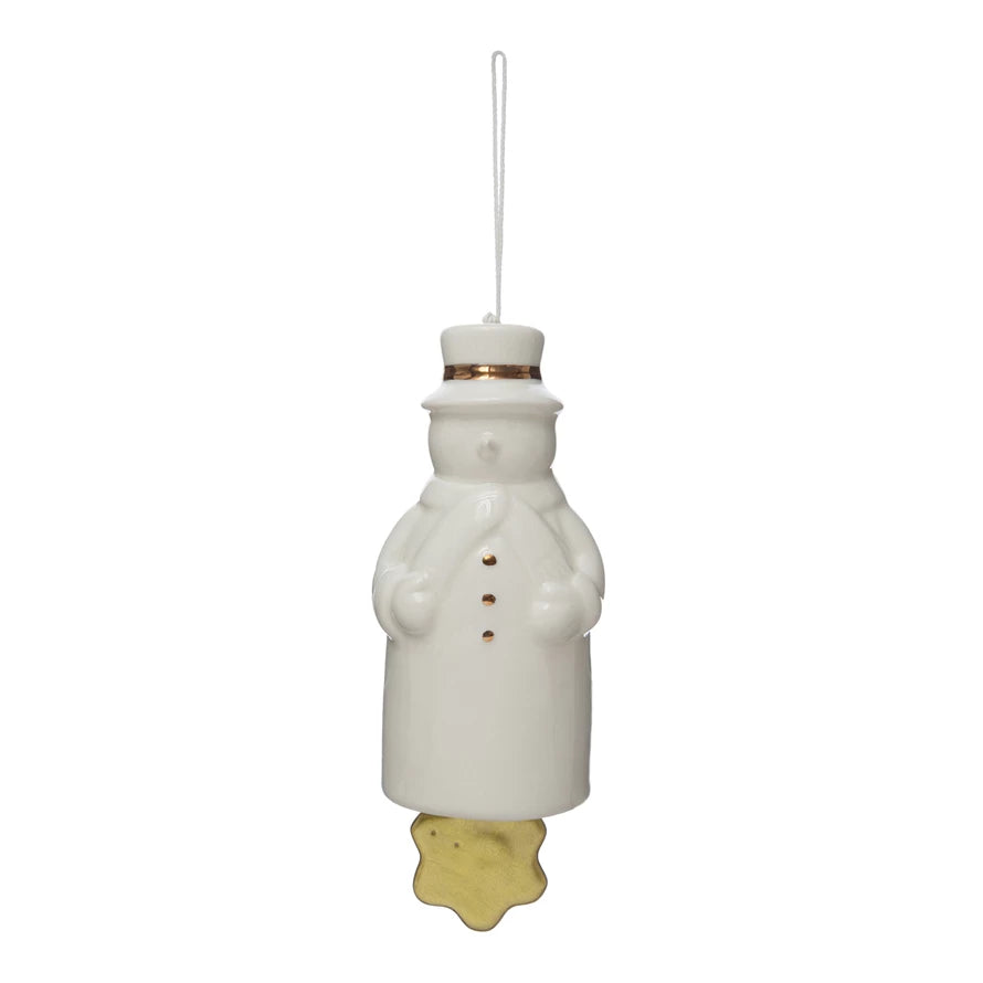 Stoneware Snowman Bell with Gold Electroplating